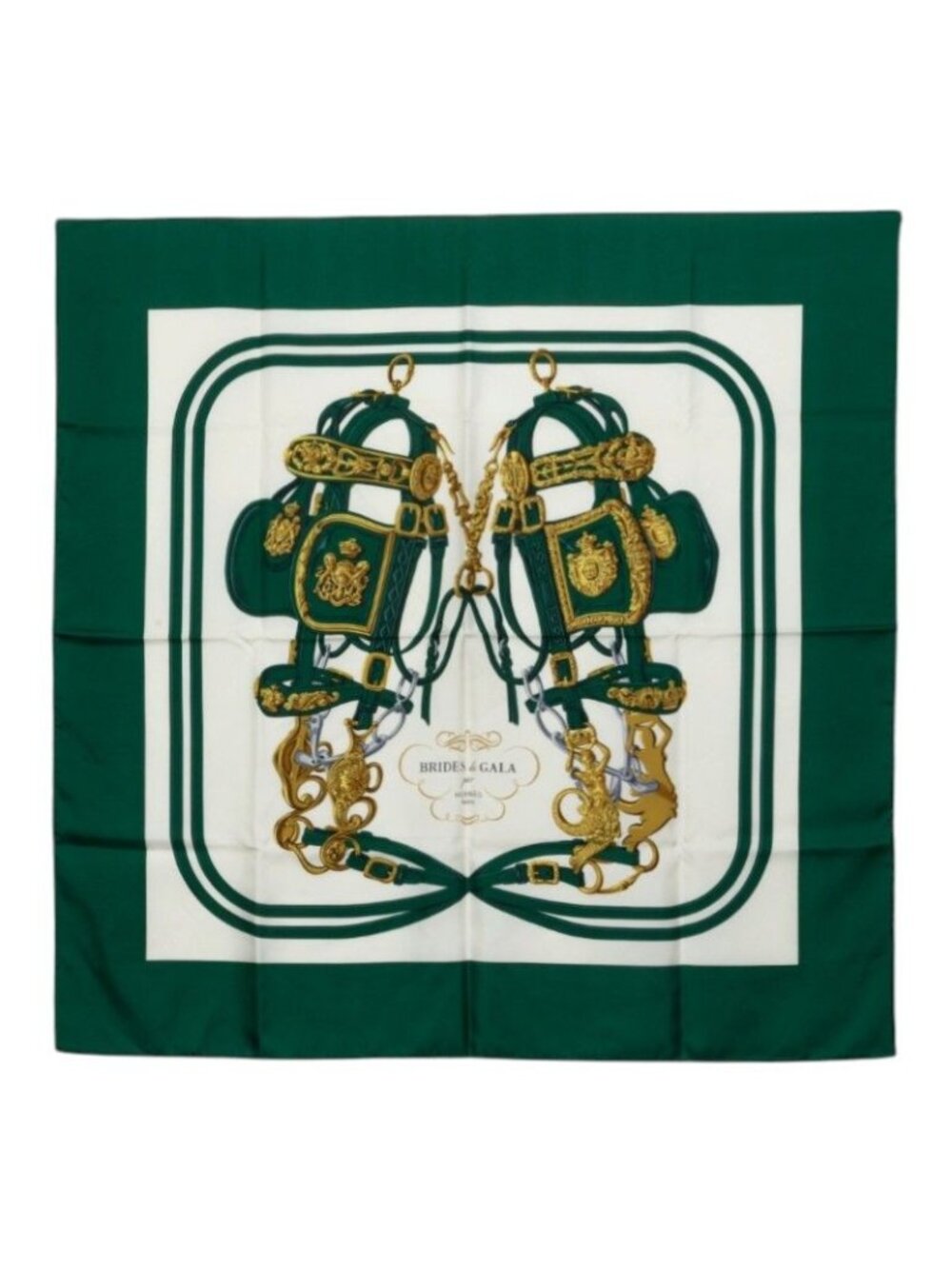 Hermes Carre 90 Brides de Gala Ceremonial Bridle Scarf Large Format Green